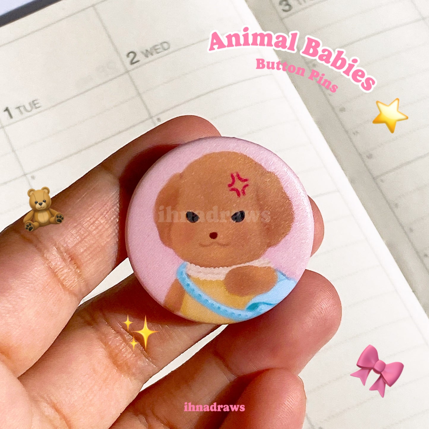 Animal Babies Button Pins