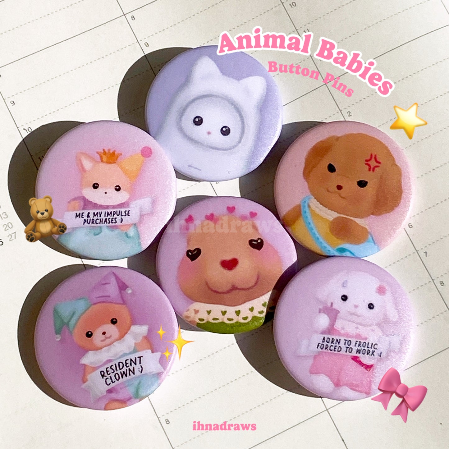 Animal Babies Button Pins