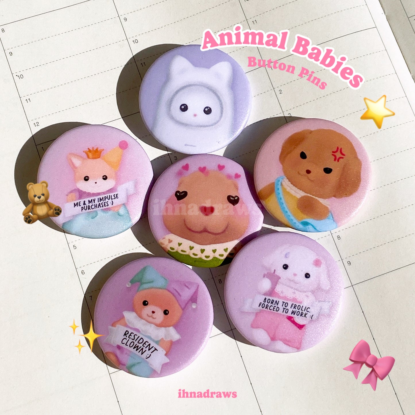 Animal Babies Button Pins