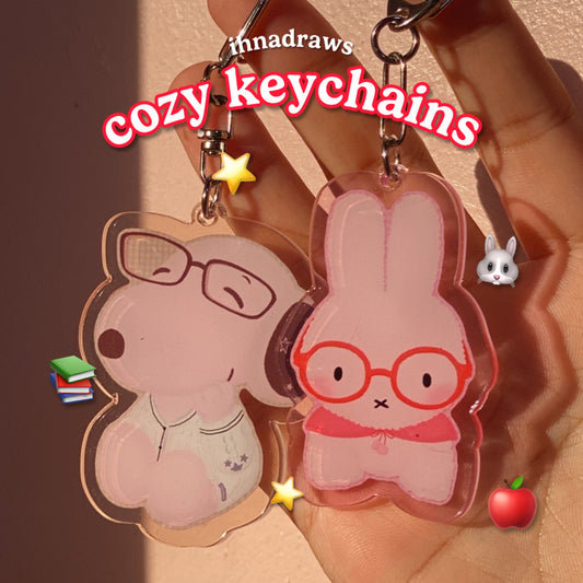 Cozy Beagle Dog and Bunny Keychains