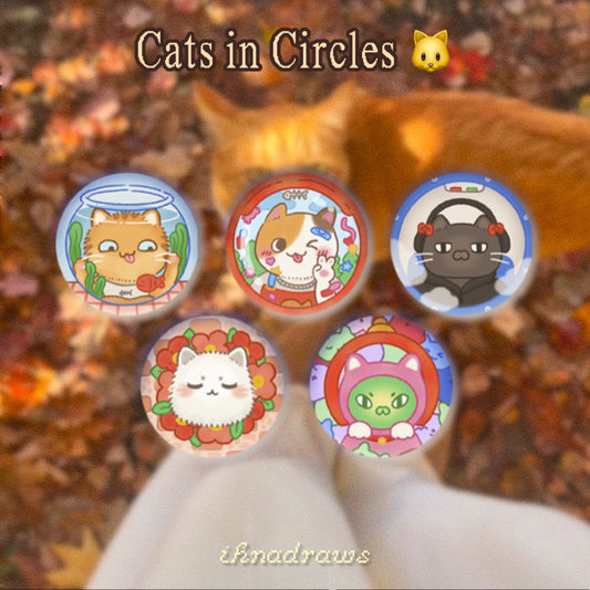 Cats in Circles Button Pins | cute cozy cats cat lover kitten kawaii button pins