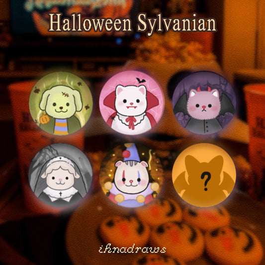Halloween Sylvanian Button Pins | cute cozy spooky halloween sylvanian family babies animals button pins