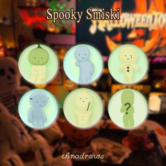 Spooky Smiski Button Pins |  cute halloween spooky smiski frankenstein ghost pumpkin magician button pins